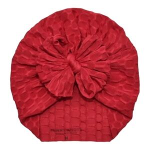 Bunny knot KELSIANNE FLAMIN RED HONEYCOMB HEADWRAP Textured Bow Turban Beanie